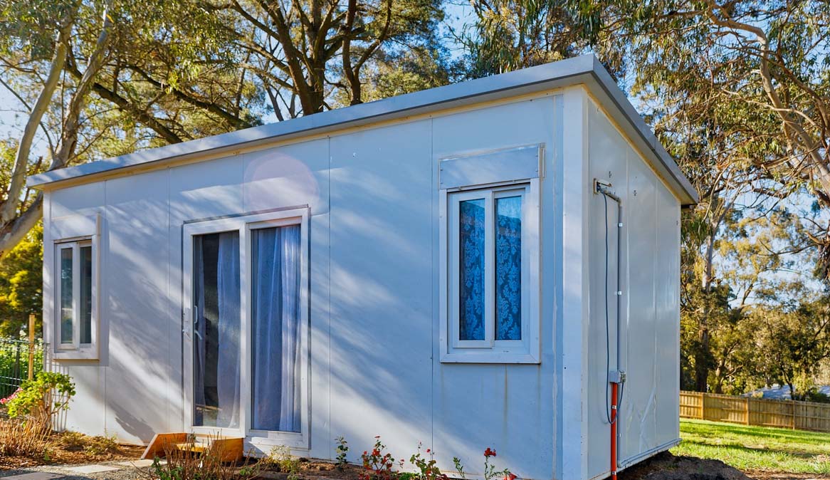 Blue colored cabin caravan accommodation