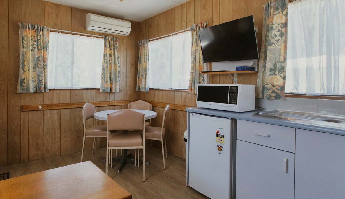 Compact kitchen of caravan cabin