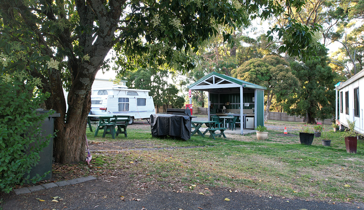 Open kitchen area in caravan park